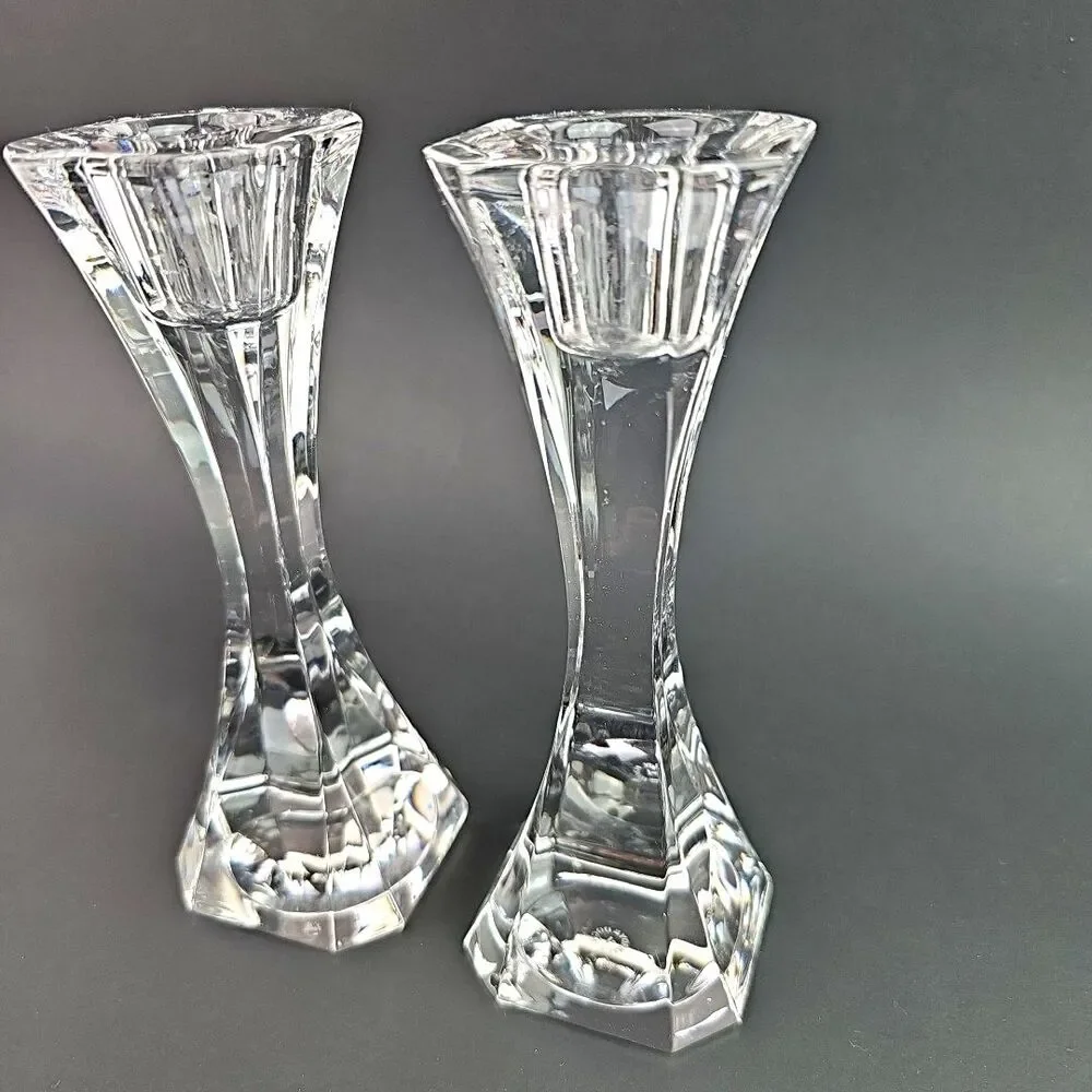 Villeroy & Boch Crystal Candlesticks Clear Candle Holders 6.5 in Tall Pair of 2